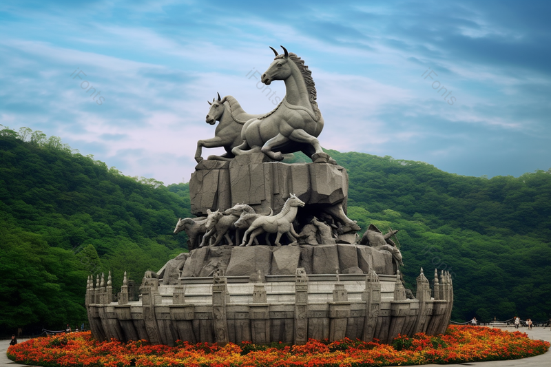 蓝色天空树木公园雕塑建筑,高清,摄影图,摄影图片,图片大全,摄影图免费下载
